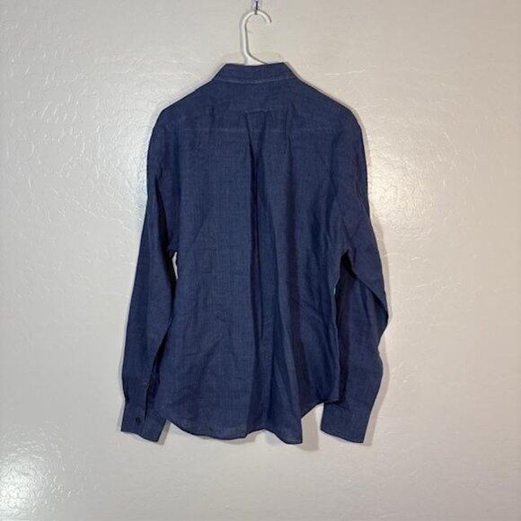 Todd Snyder Linen Shirt Mens Large Blue Mini Check Button Front Spread Collar - Picture 5 of 7